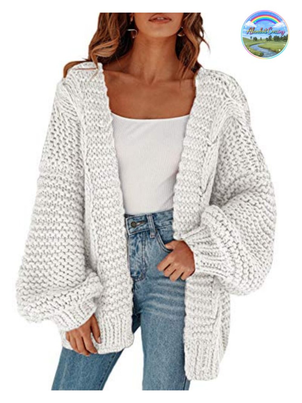 Open Front Chunky Knit Cardigan Loose Lantern Sleeve Oversized Sweater Coat